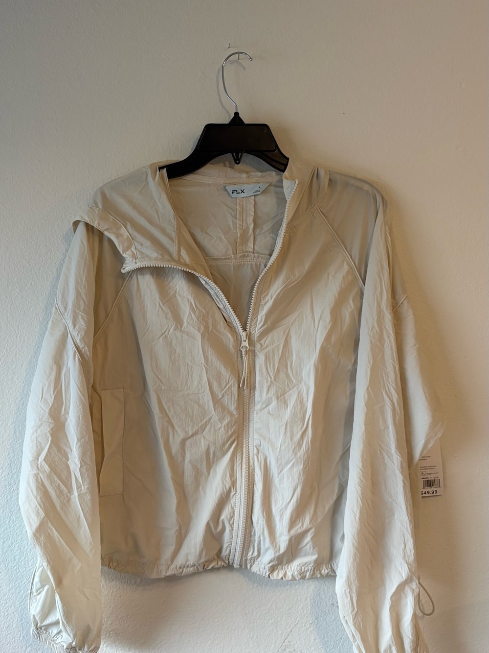 FLX Women's Hooded Bomber Jacket in Light Cream